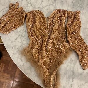 Sparkly beige/light brown lion Halloween bodysuit costume